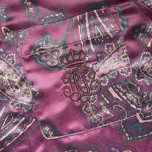 Lauren by Ralph Lauren Satin Paisley Button Down Lounge Sleep Pajama Top Shirt - Picture 6 of 12